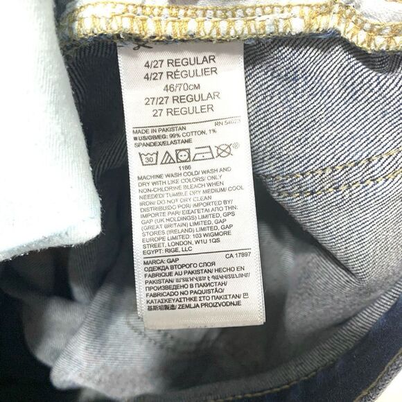 Gap Regular Girlfriend Dark Wash Blue Jeans Distressed Busted Out Knees size 4 - Picture 6 of 8